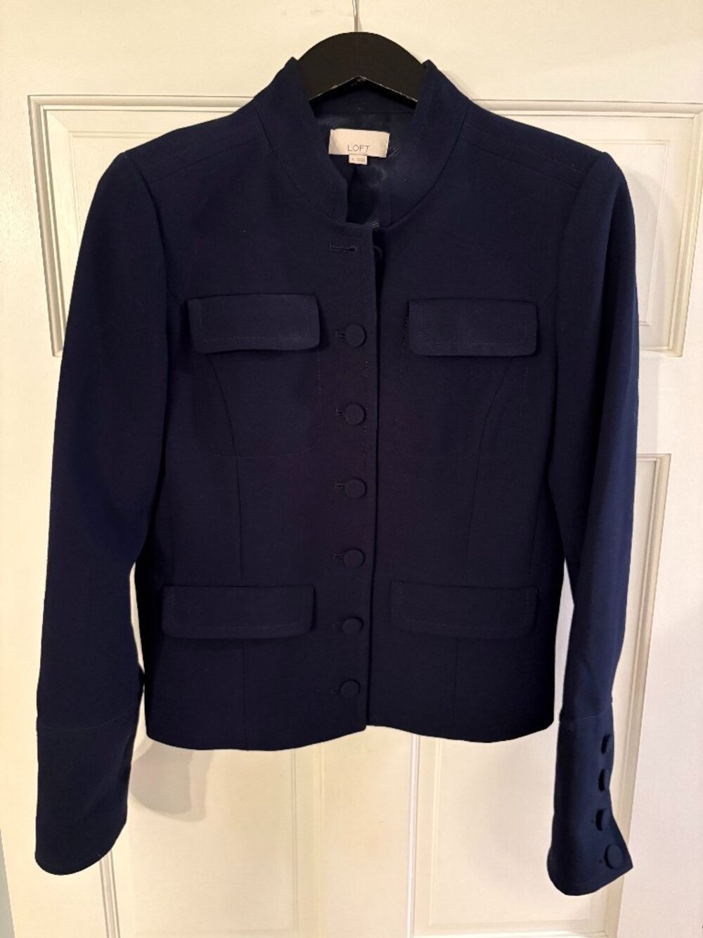 LOFT Navy Military Style Button Front Jacket | Size 4